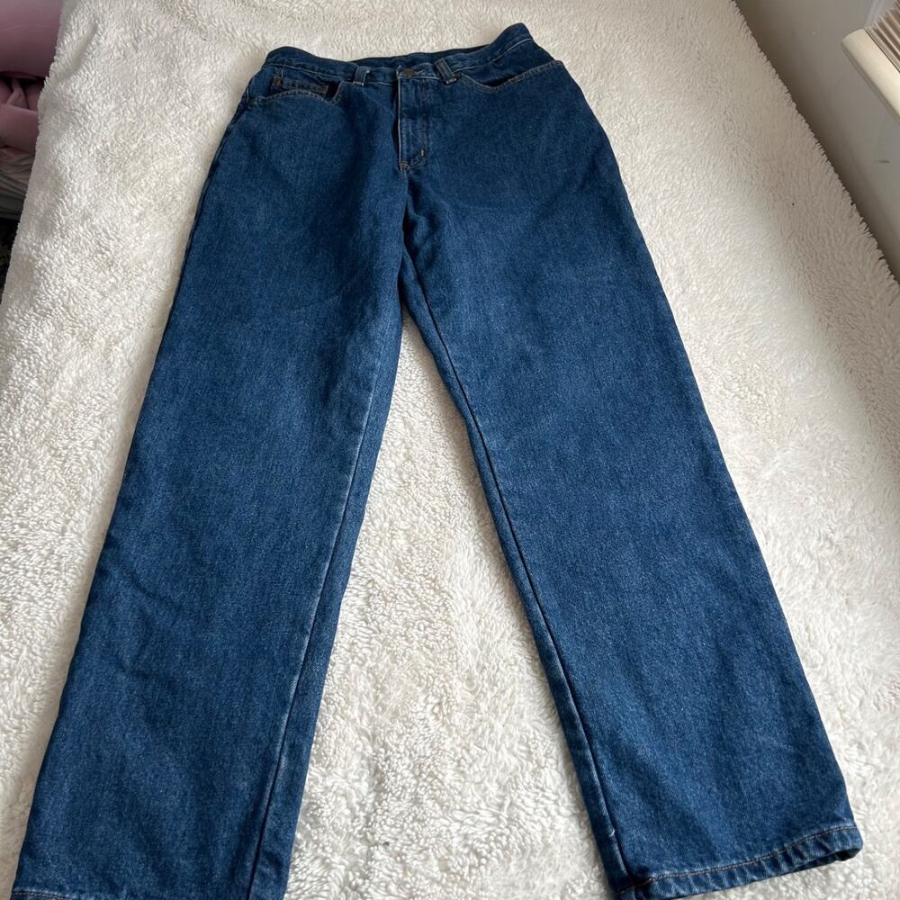 L.L.Bean Jeans Womens 12 Blue Relaxed Straight Fleece Lined Farmer Work Outdoors - Picture 2 of 6